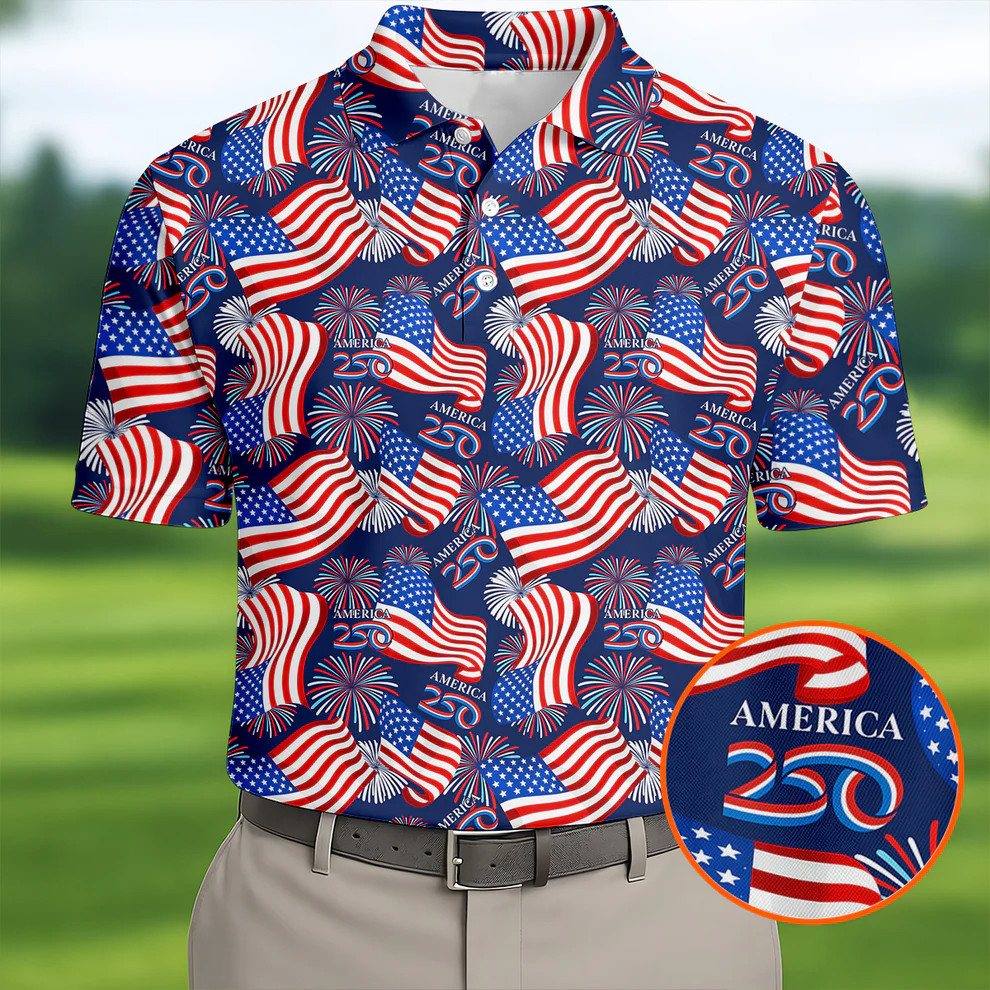 America 250 Anniversary Patriot Flag Navy Golf Polo Shirt Father's Day Gift Ideas America 250 Anniversary Patriot Flag Navy Golf Polo Shirt Father's Day Gift Ideas - Image 1