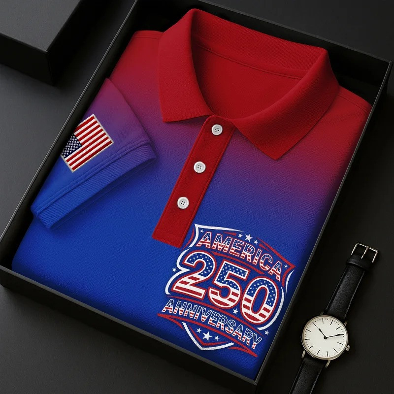 America 250 Anniversary Polo Shirt Patriotic USA Flag Clothing Gift For Men