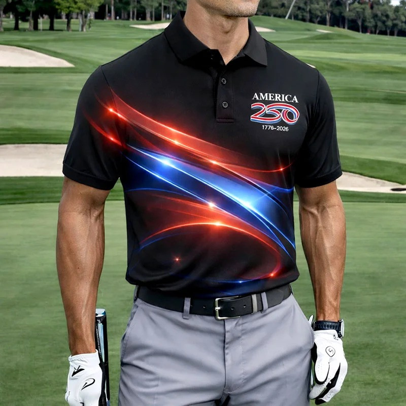 America 250 Patriotic Golf Polo Shirt American Flag Independence Day Clothes Gift For Men