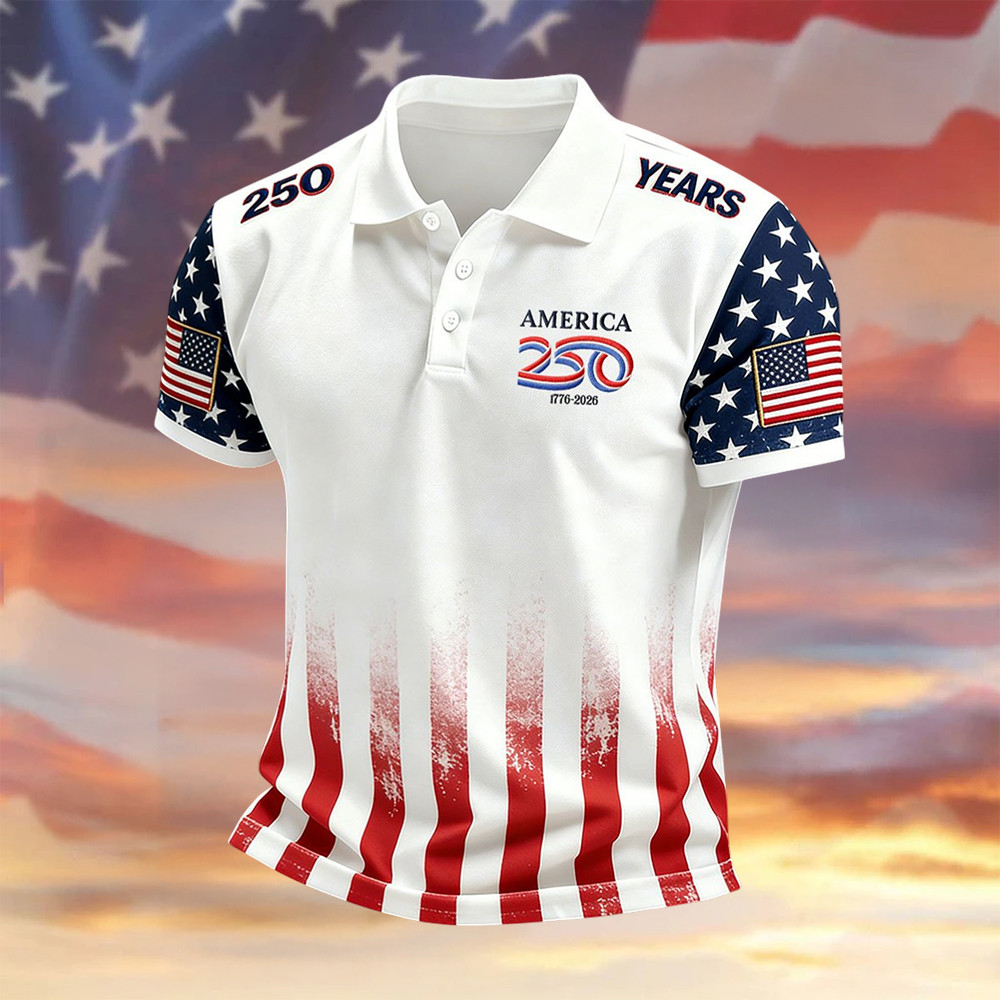 America 250 Years 1776 2026 Polo Shirt Fourth Of July Merch Independence Day Gift