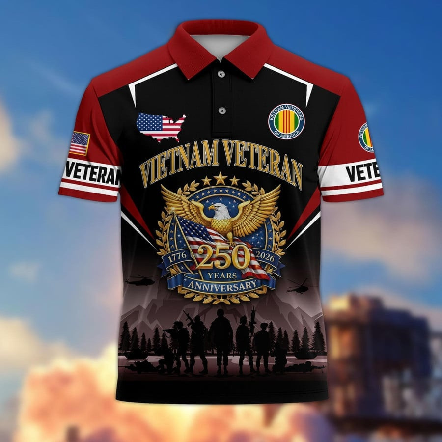America 250 Years Anniversary Vietnam Veteran Polo Shirt Mens Patriotic Apparel Veteran Gifts