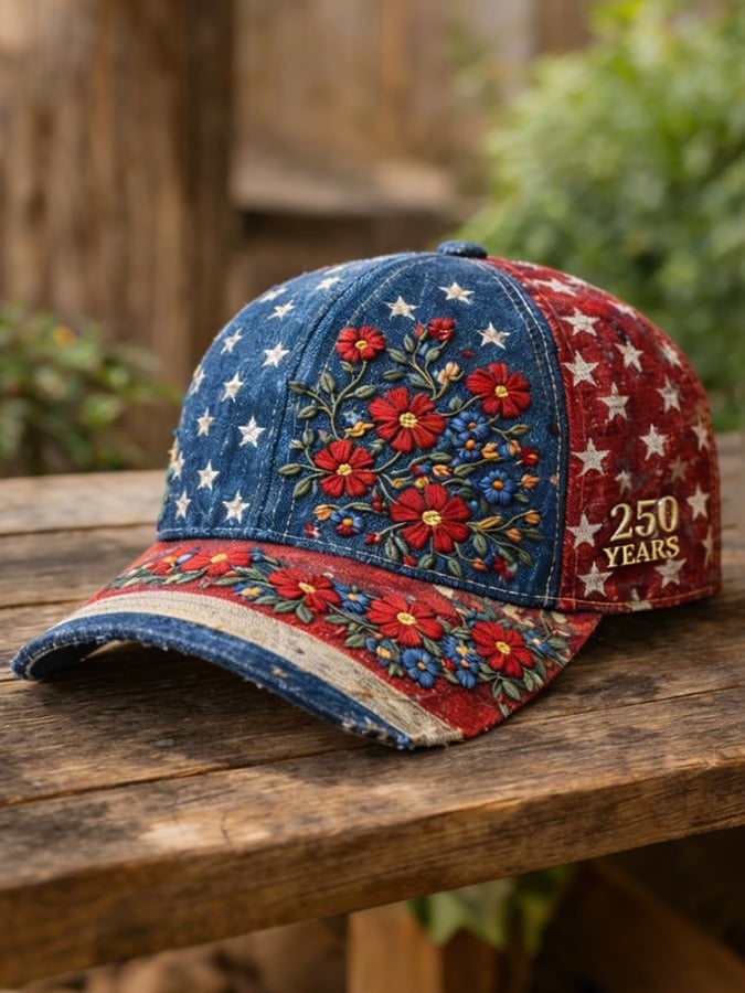 America 250 Years Anniversary Vintage Hat Floral USA Flag Baseball Cap Patriotic Gifts For Mom
