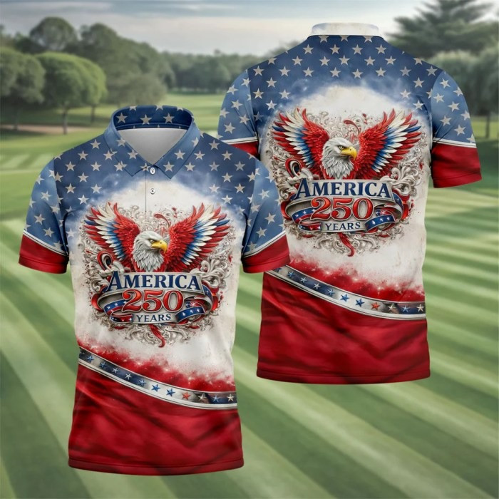 America 250 Years Badge Eagle Polo Golf Shirt Men’s 4th of July Merch