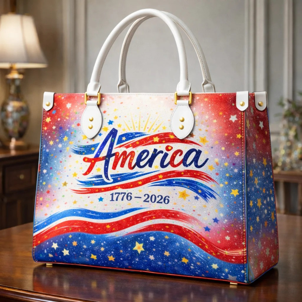 America 250 Years Floral Flag Leather Handbag Patriotic Independence Day Bag Gift For Women