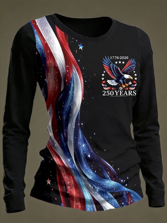 America 250 Years Patriotic Long Sleeve Shirt USA Flag Independence Day Tee Gift For Women