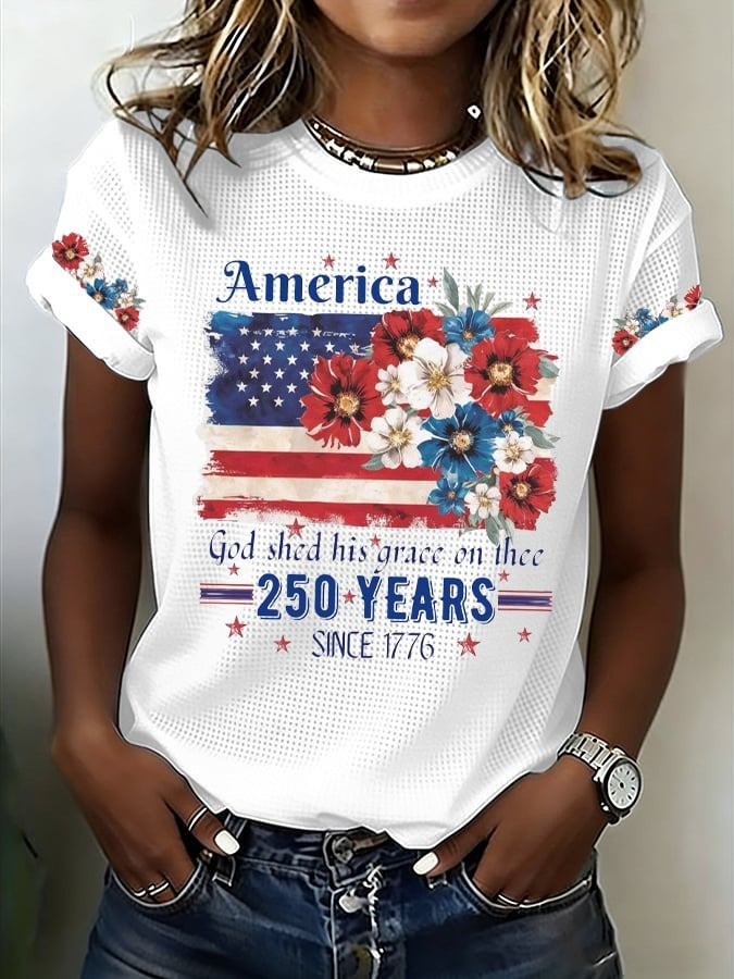 America 250 Years Since 1776 T-Shirt Patriotic Floral Flag Shirt Fourth Of July USA Clothes