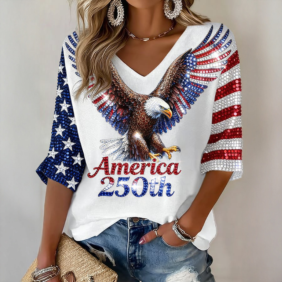 America 250th 250th Anniversary Patriotic Eagle V-Neck Shirt Independence Day 2026 Apparel America 250th 250th Anniversary Patriotic Eagle V-Neck Shirt Independence Day 2026 Apparel - Image 1