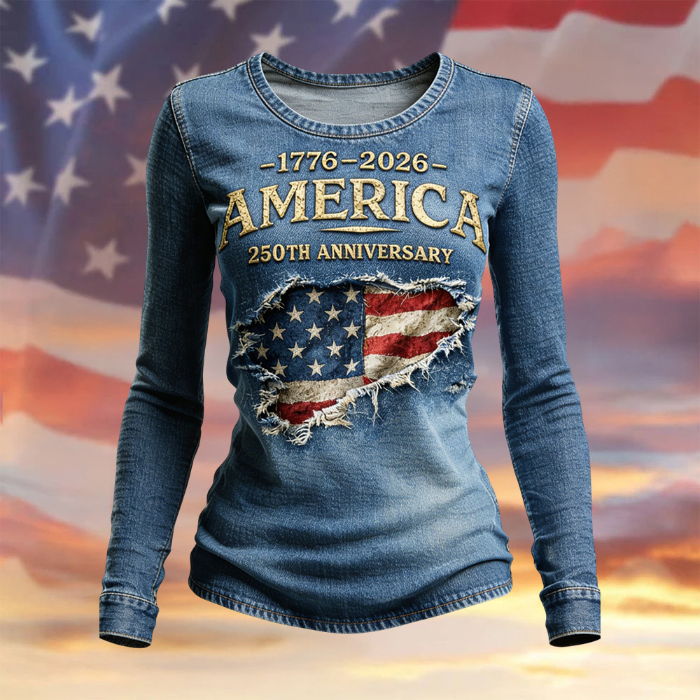 America 250th Anniverasry 1776 2026 Long Sleeve Shirt Fourth Of July Apparel Present For Her