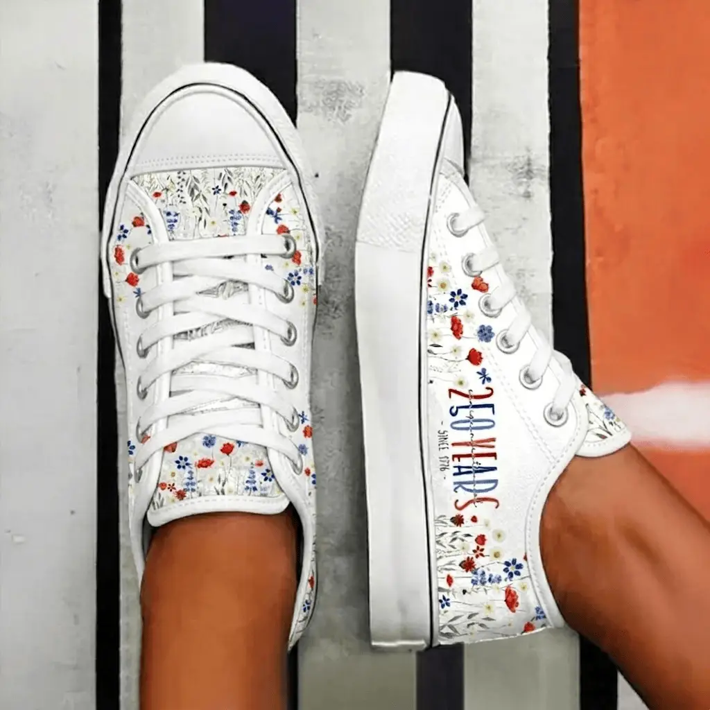 America 250th Anniversary 1776 2026 Floral Sneakers Best 4th Of July Merch Gift For Patriots