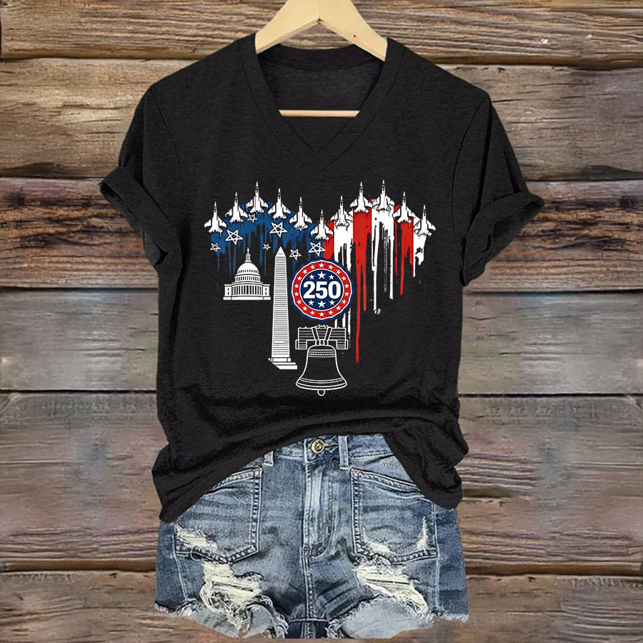 America 250th Anniversary Commemorative Jets V-Neck Shirt Best 4th Of July Clothes July 4th Gift America 250th Anniversary Commemorative Jets V-Neck Shirt Best 4th Of July Clothes July 4th Gift - Image 1
