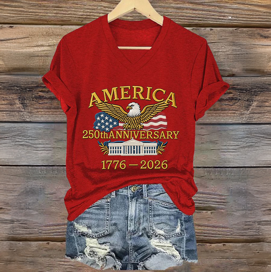 America 250th Anniversary Commemorative V-Neck Shirt Patriotic Eagle 1776 2026 Merch America 250th Anniversary Commemorative V-Neck Shirt Patriotic Eagle 1776 2026 Merch - Image 1