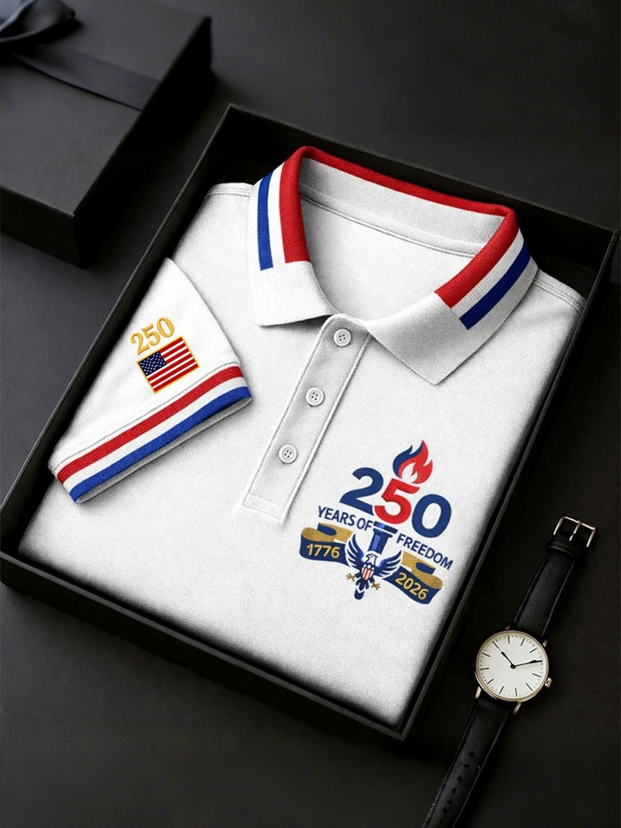 America 250th Anniversary Polo Shirt Mens American Flag Print 250 Years of Freedom Gift