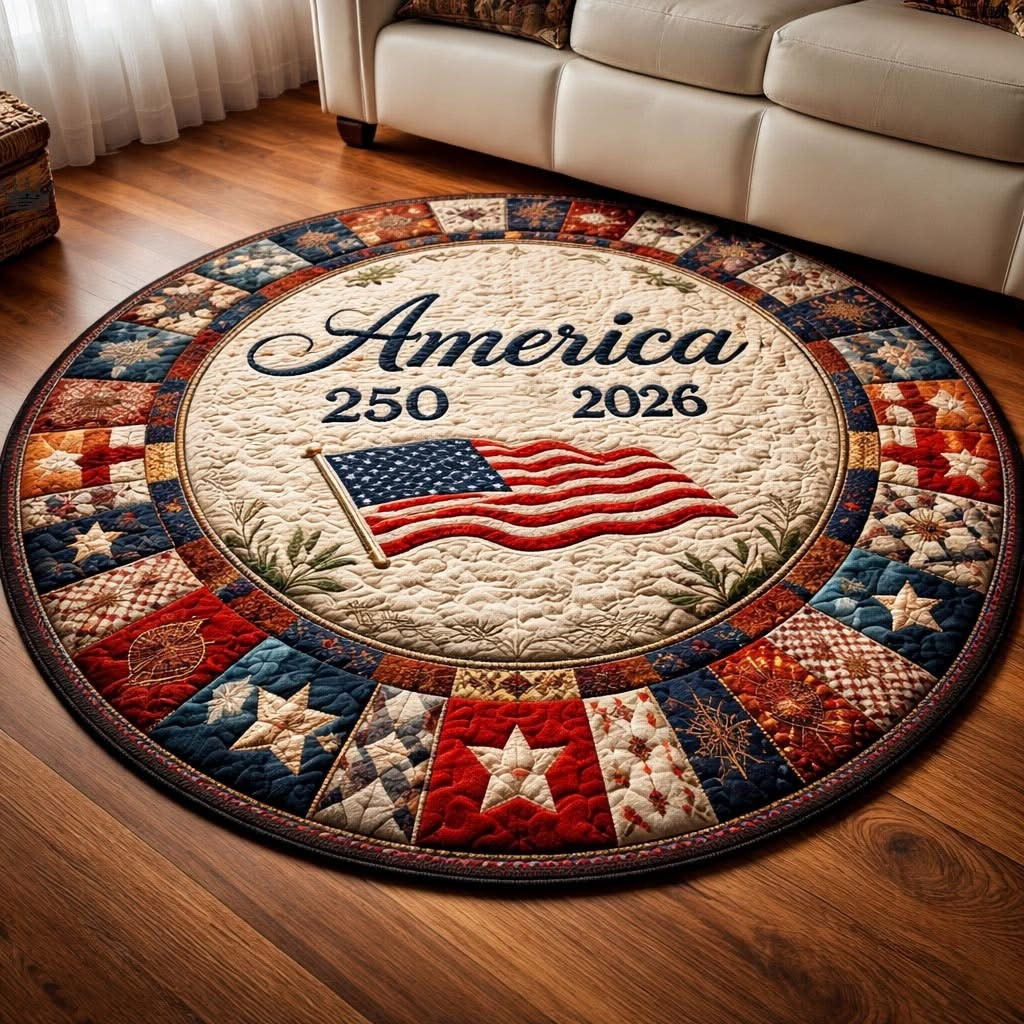 America 250th Anniversary Quilted Round Mat 2026 American Pride Circle Rugs Patriotic Gifts