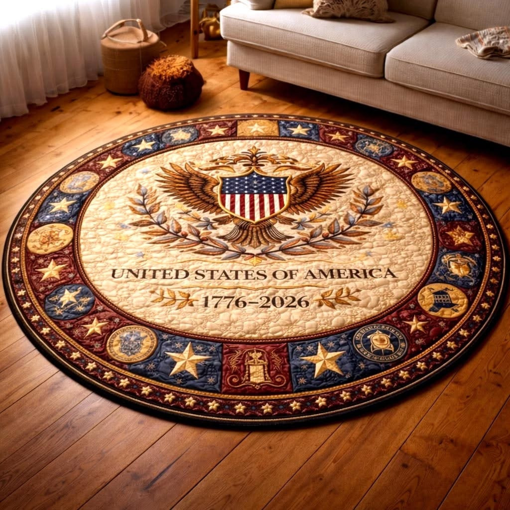 America 250th Anniversary Quilted Round Mat Liberty Stars Circle Rug 4th of July Home Decor