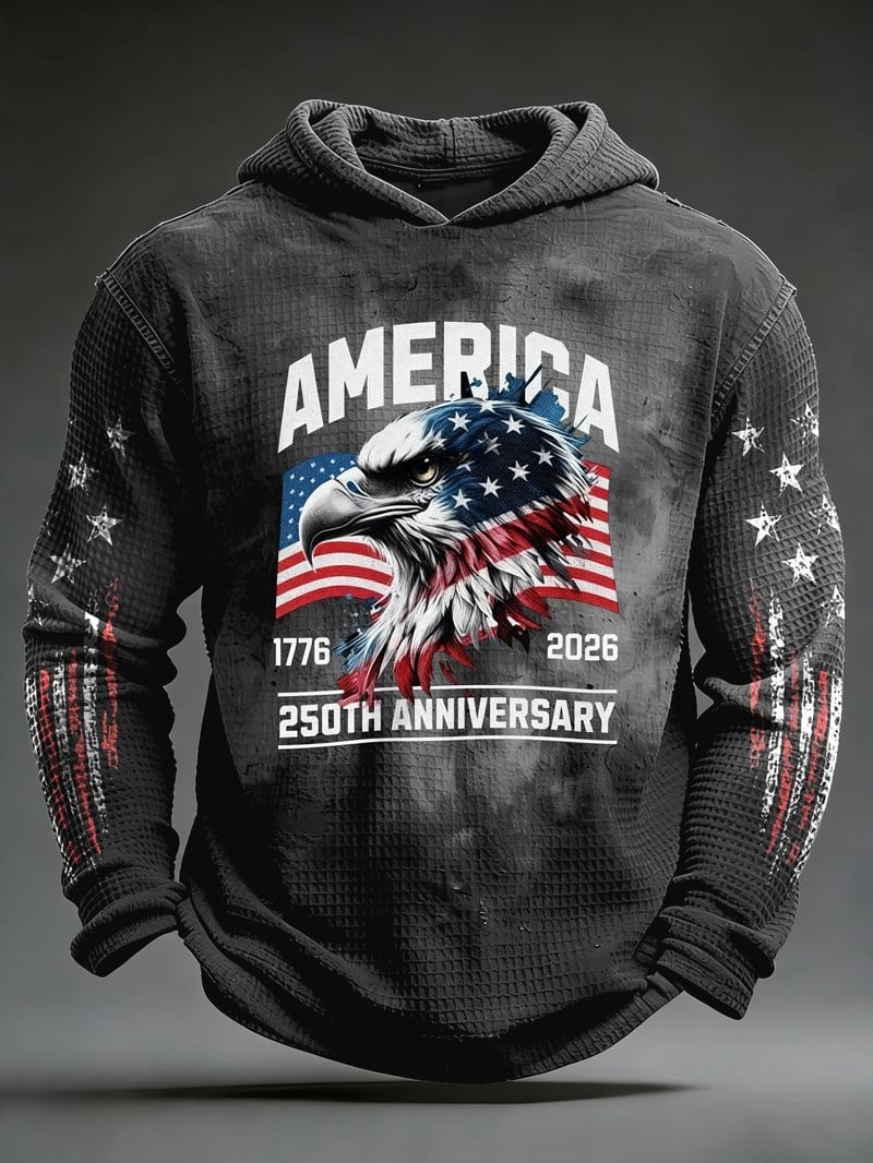 America 250th Anniversary Waffle Hoodie Patriotic 1776 2026 Eagle Apparel Gift For Him America 250th Anniversary Waffle Hoodie Patriotic 1776 2026 Eagle Apparel Gift For Him - Image 1