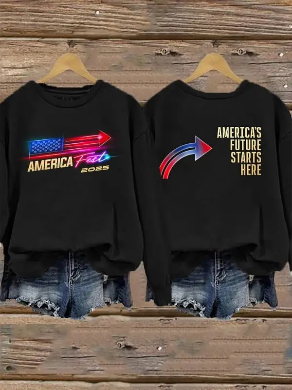 America Fest 2025 Sweatshirt America's Future Starts Here Clothes Great Gift For Her