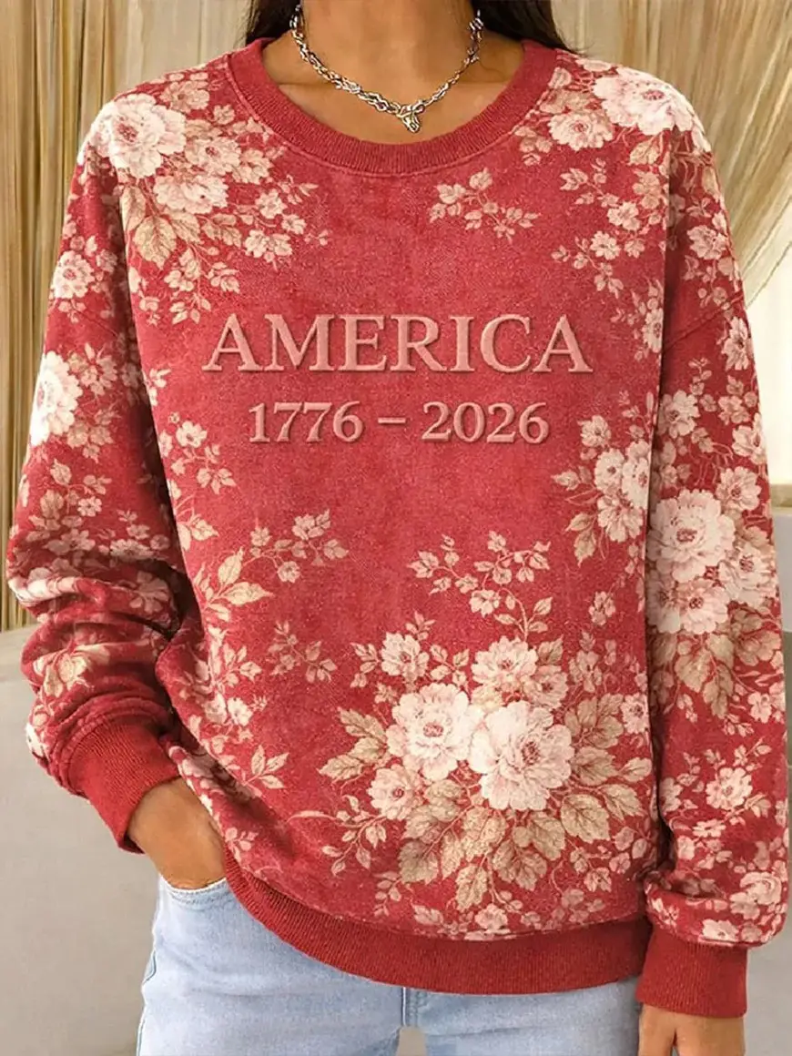America Floral Sweatshirt Vintage Floral 1776-2026 USA Clothes Patriotic Gift For 4th of July