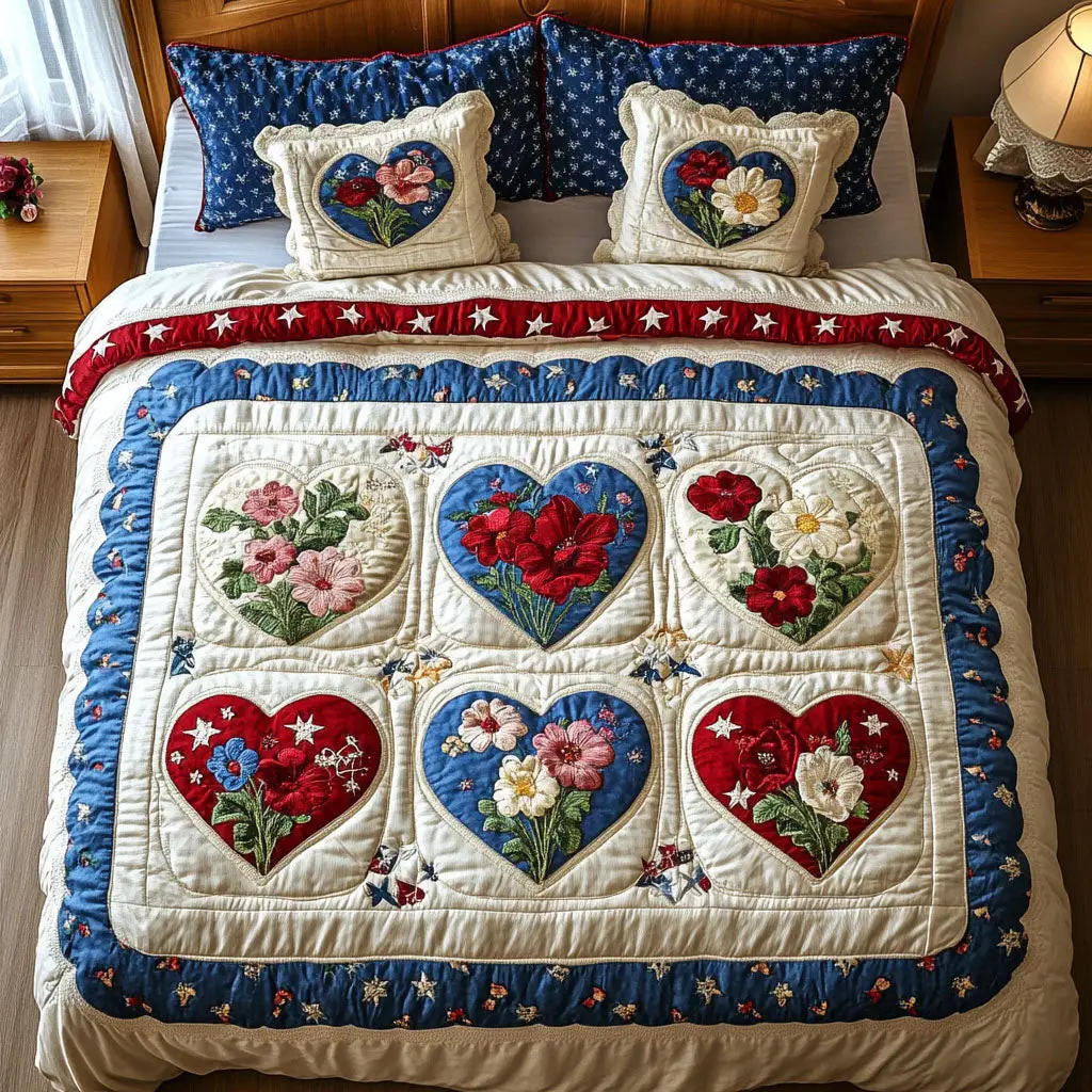 America in Bloom  Quilted Bedding Set  Best Comforter Sets 4Th Of July Neighbor Gifts