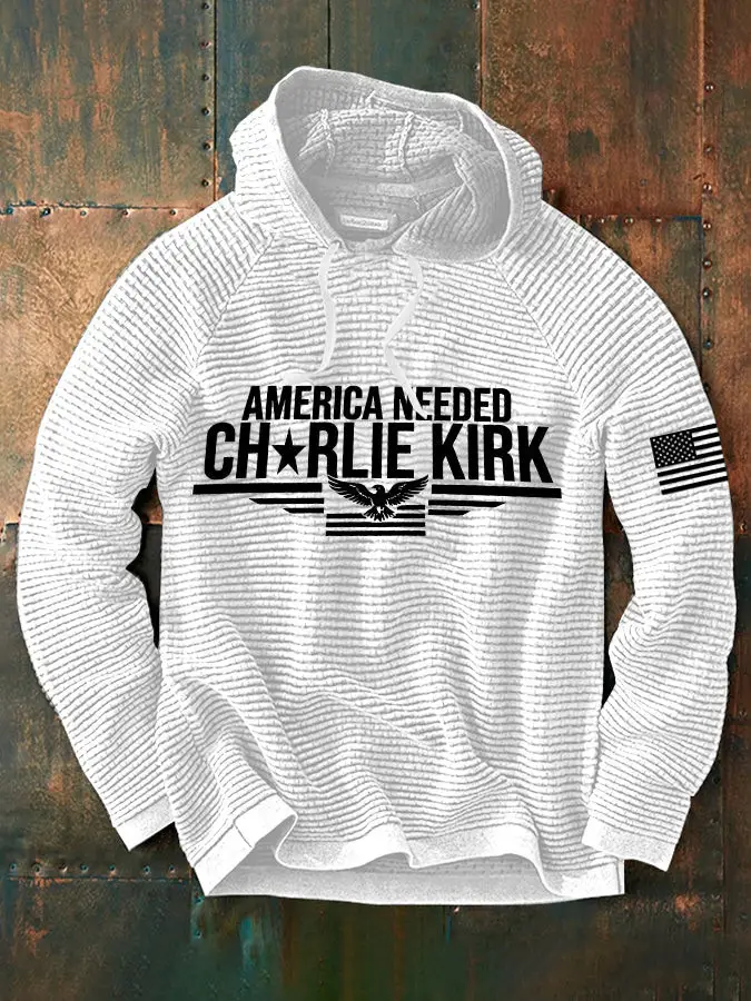 America Needed Charlie Kirk Waffle Hoodie White Turning Point Usa Merchandise Store