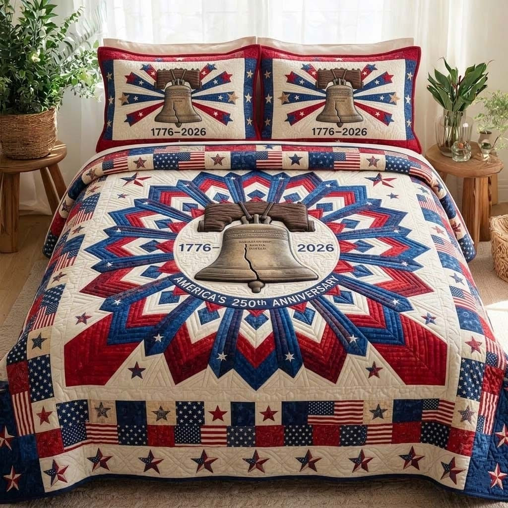 America Spirit Quilt Bedding Set Liberty Bell Graphic America 250th Anniversary Decor America Spirit Quilt Bedding Set Liberty Bell Graphic America 250th Anniversary Decor - Image 1