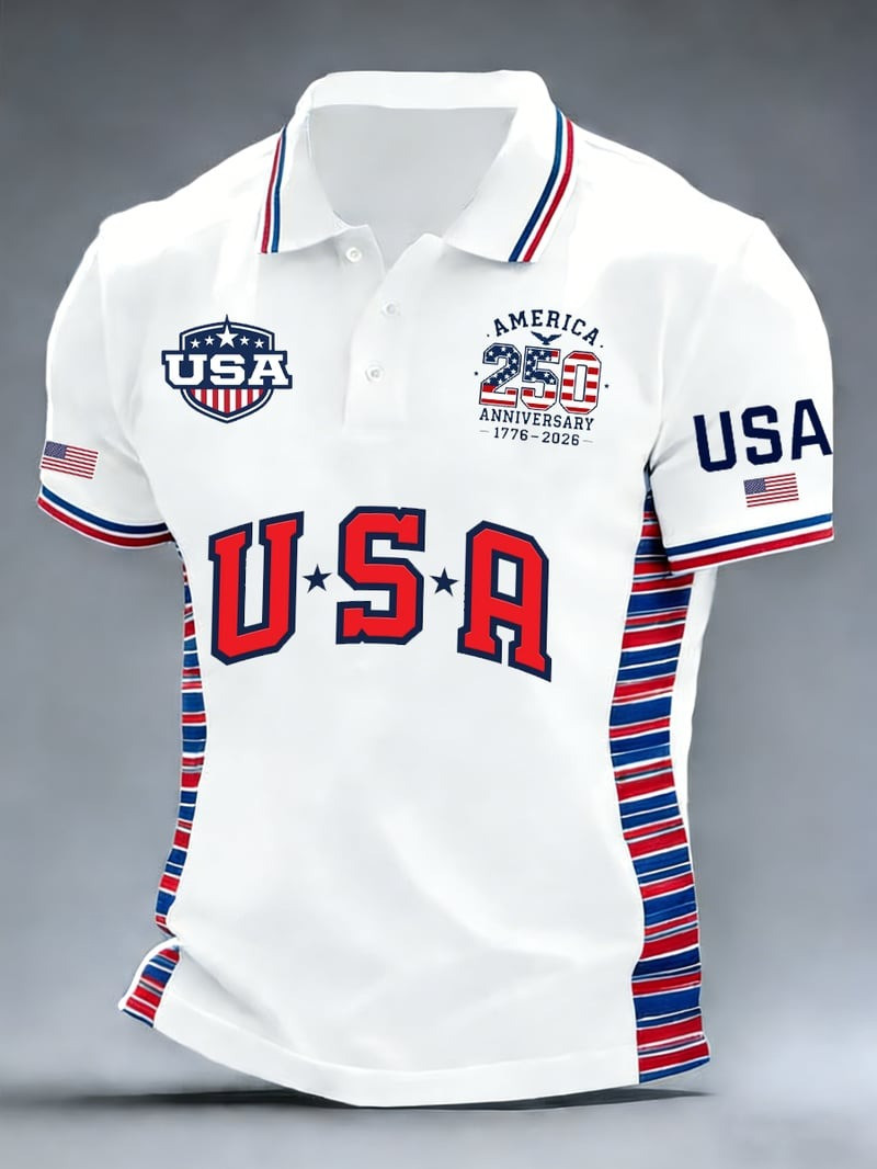 American 250 Anniversary Polo Shirt USA Flag 1776 2026 Apparel Gift For Him