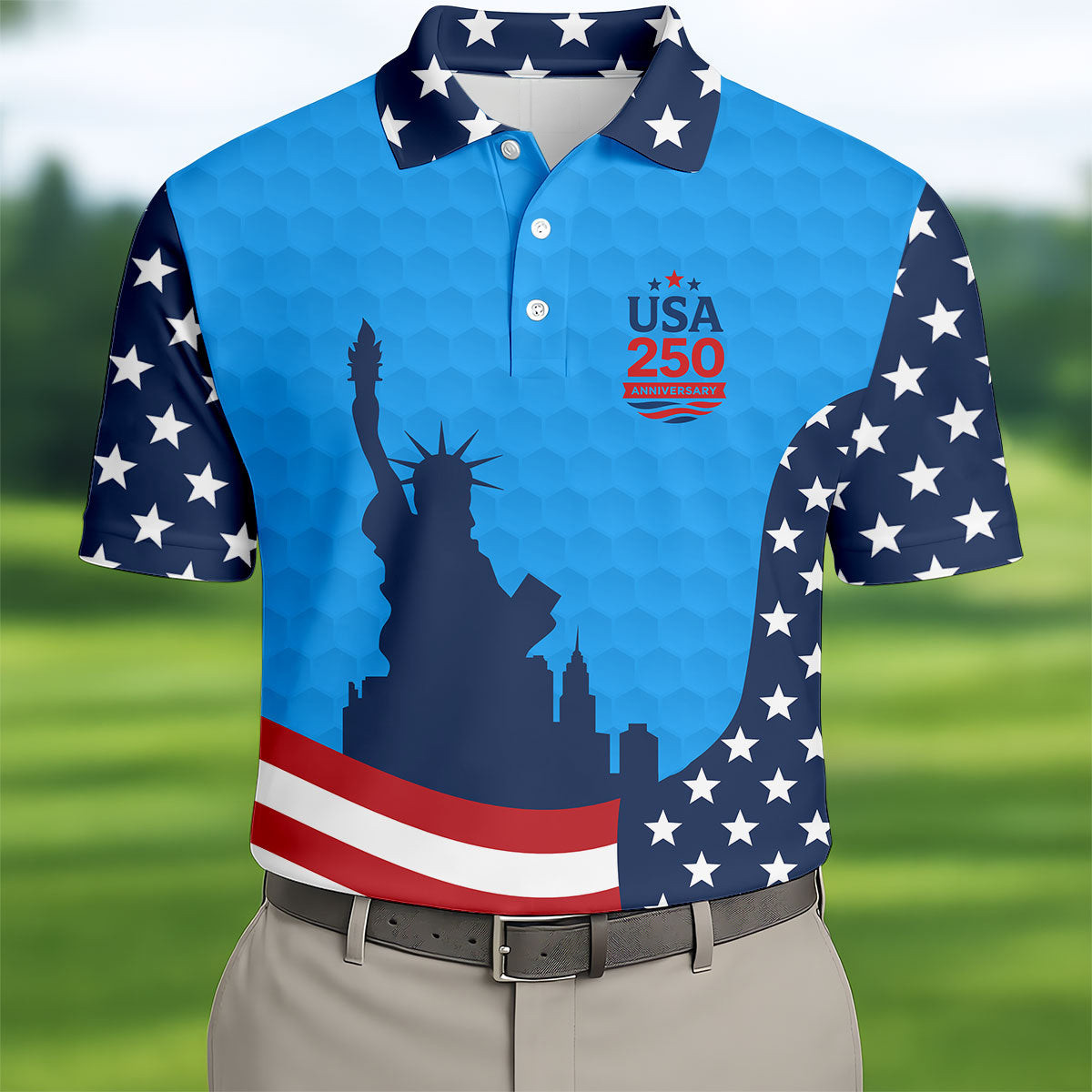 American 250 Years Birthday Polo Shirt Statue Of Liberty Merchandise Unique Patriotic Gifts