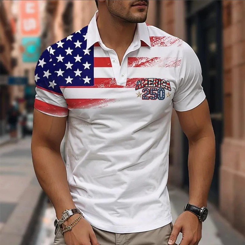 American 250 Years Birthday Polo Shirt USA Flag 1776 2026 Apparel Gift For Him