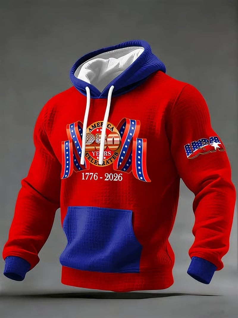American 250 Years Celebrates Waffle Hoodie 4Th Of July Pullover Patriotic Gifts For Dad