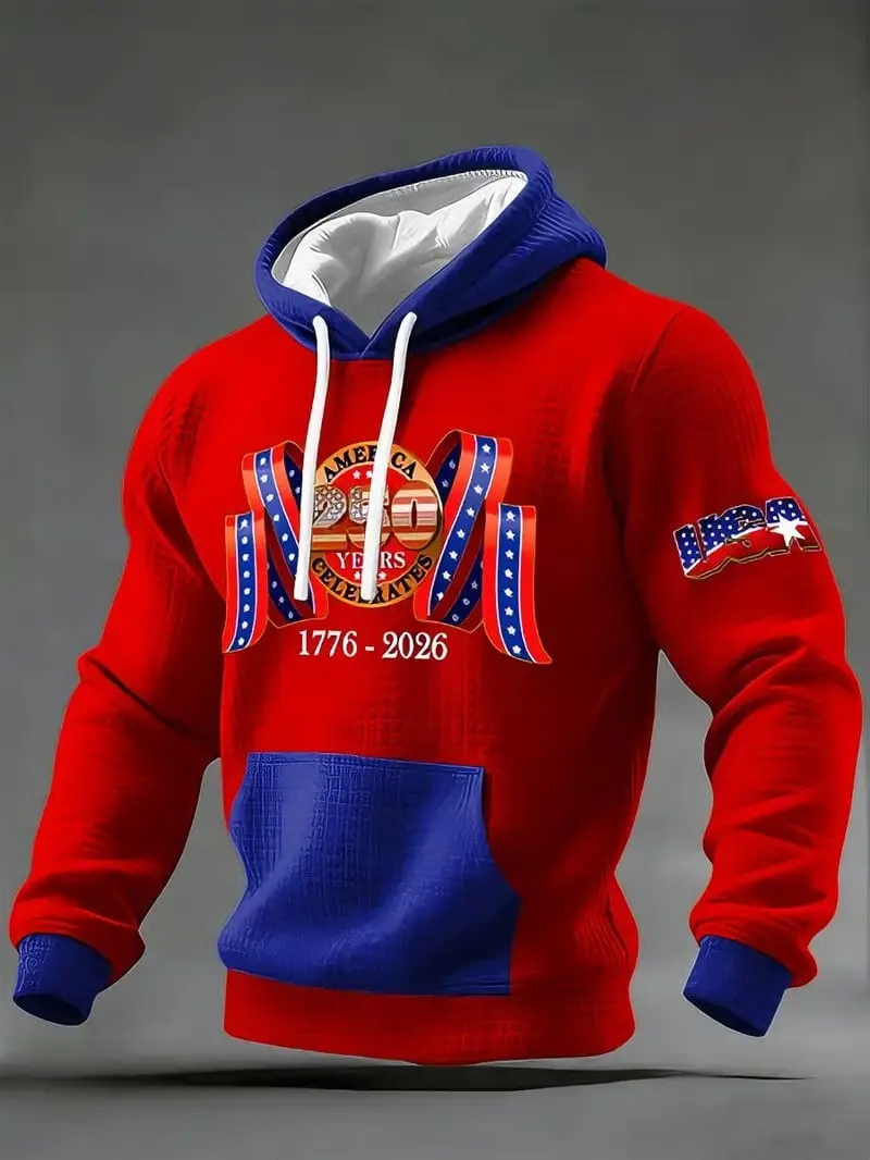 American 250 Years Celebrates Waffle Hoodie 4Th Of July Pullover Patriotic Gifts For Dad