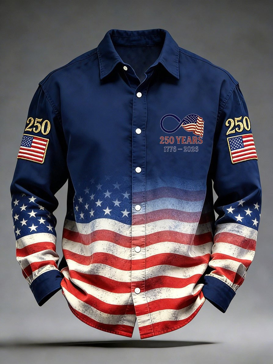 American 250th Anniversary Button Up Shirt American Flag Print Patriotic Gift for Him