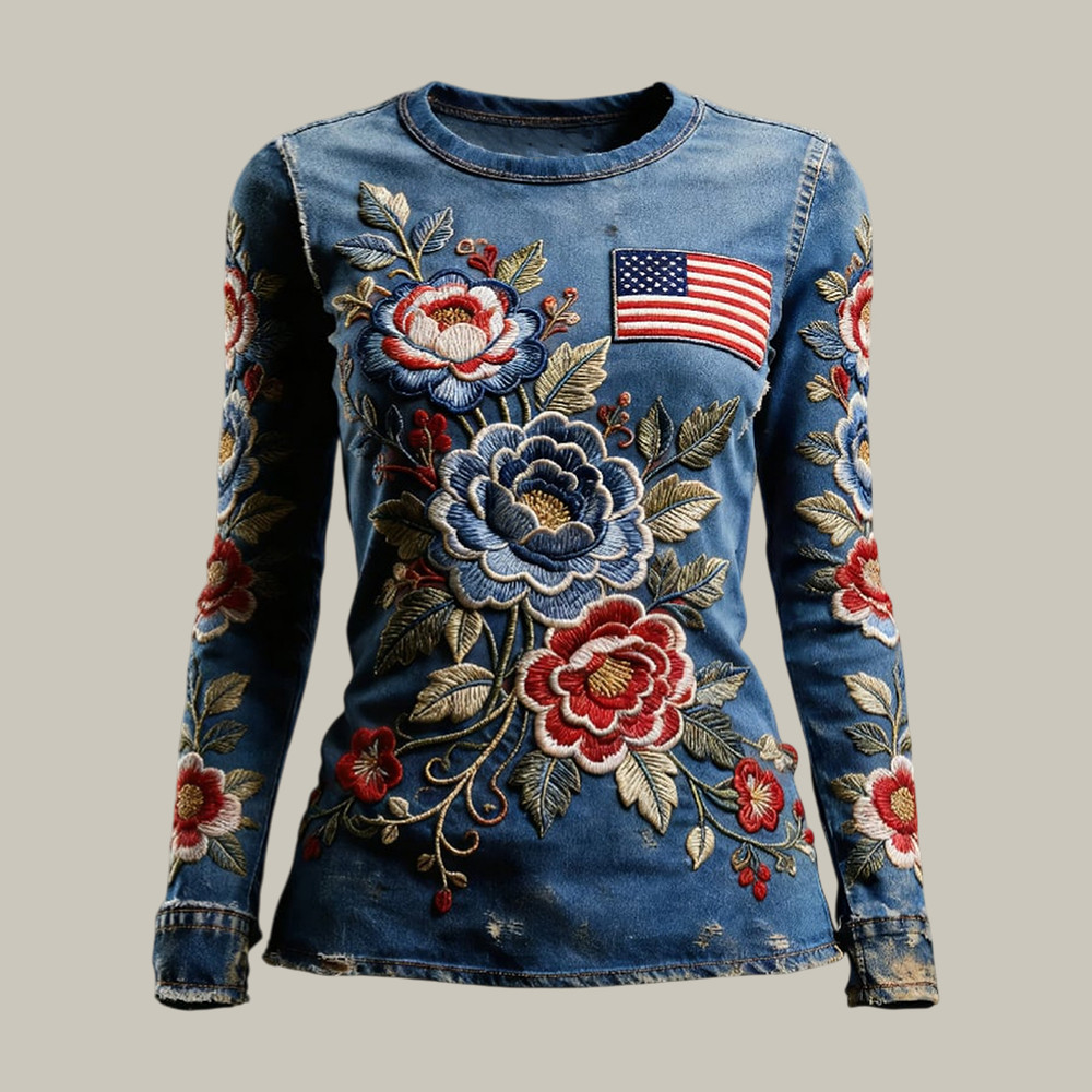 American 250th Anniversary Floral Long Sleeve Shirt Fourth Of July Clothing Line American 250th Anniversary Floral Long Sleeve Shirt Fourth Of July Clothing Line - Image 1