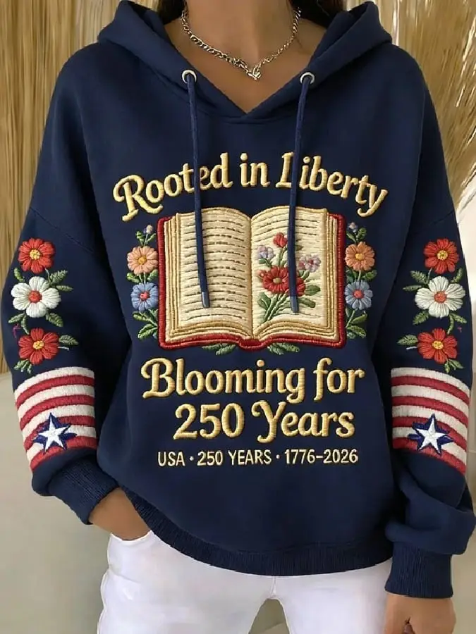American 250Th Anniversary Hoodie Rooted In Liberty Blooming Clothing Gift Ideas For Her