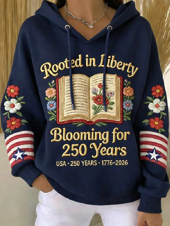 American 250Th Anniversary Hoodie Rooted In Liberty Blooming Clothing Gift Ideas For Her
