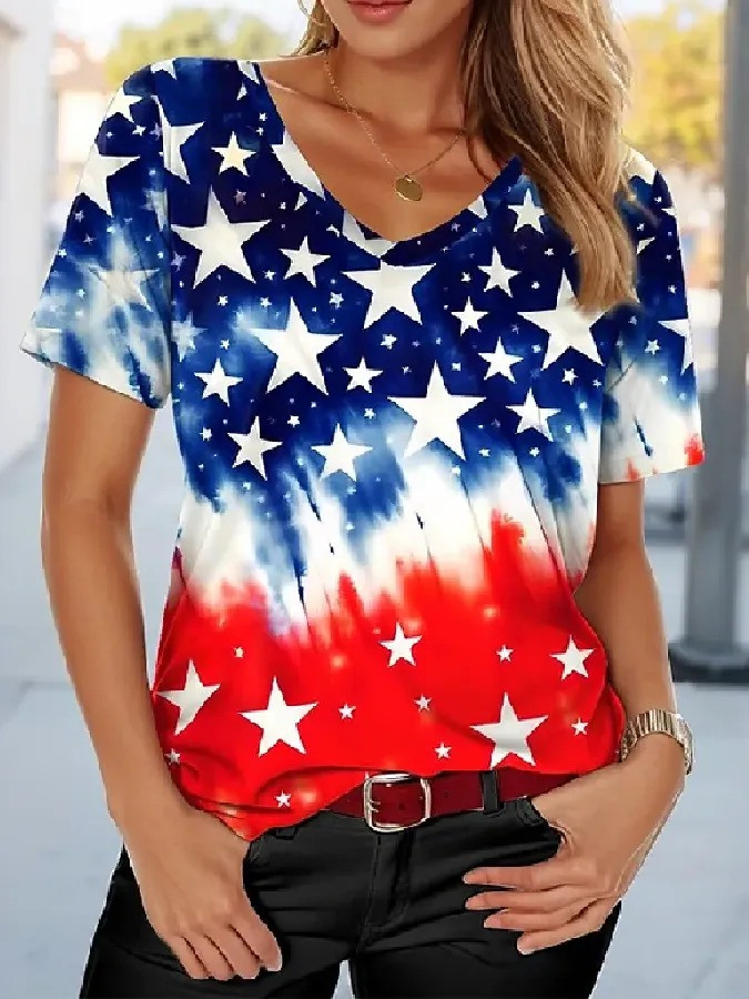 American 250th Anniversary Shirt American Flag Print Womens Fourth of July Outfit