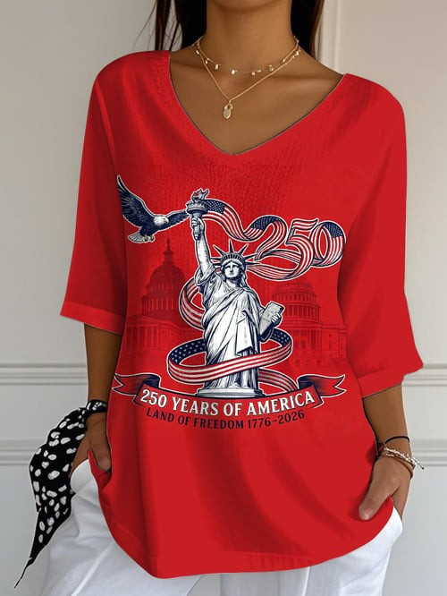 American 250Th Anniversary V-Neck Long Sleeve Shirt Land Of Freedom Clothes Gift For Friends American 250Th Anniversary V-Neck Long Sleeve Shirt Land Of Freedom Clothes Gift For Friends - Image 1