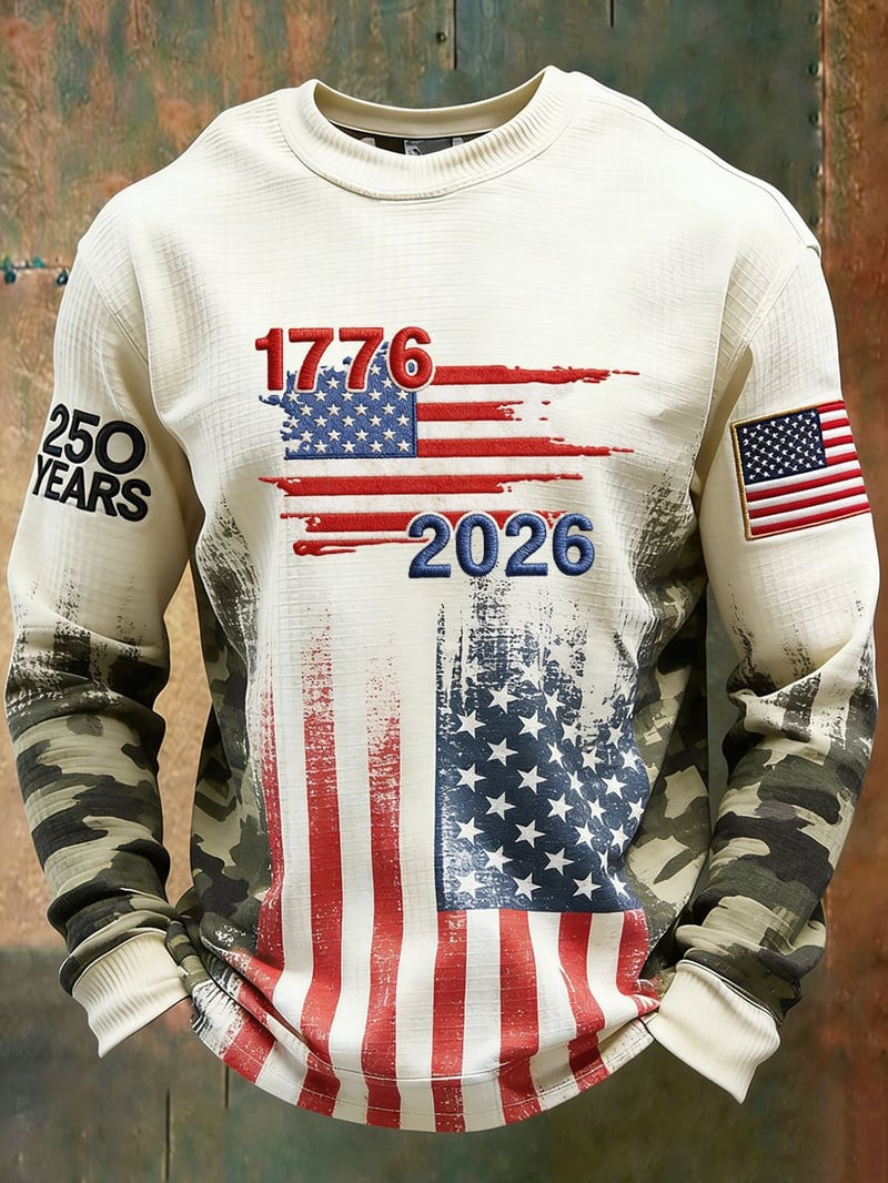 American 250th Anniversary Waffle Long Sleeve T-Shirt 4Th Of July Apparel Gift Ideas