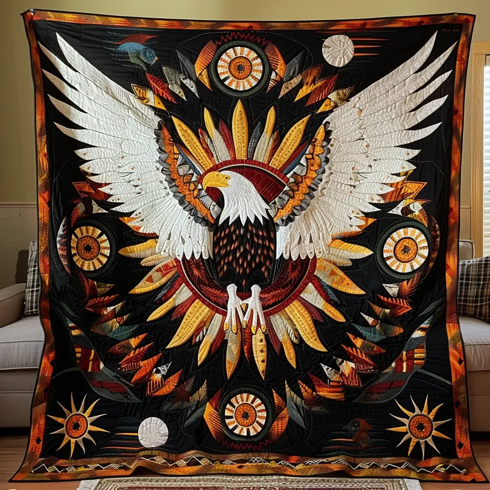 American Bald Eagle Quilted Blanket Ceremonial Patriotic Art Cozy Bedding Warm Throw Eagle Fans