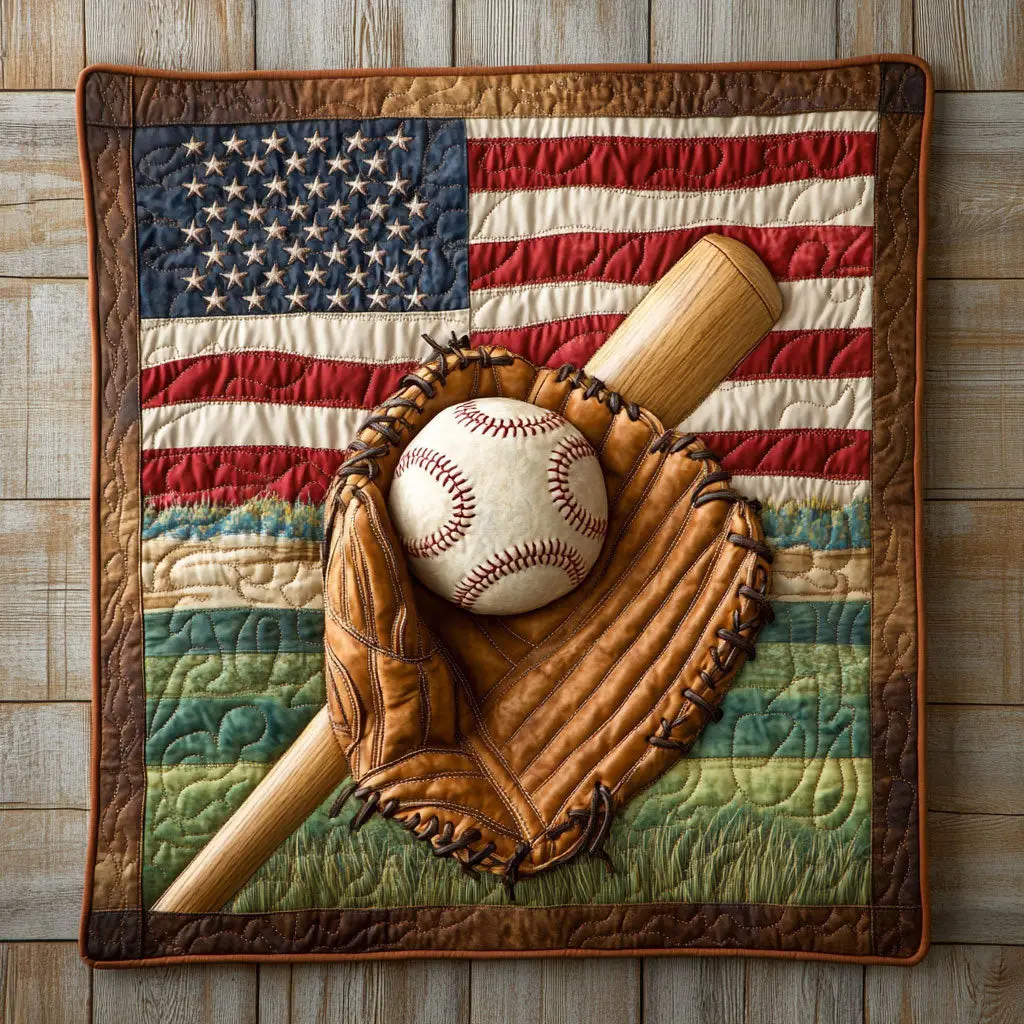 American Baseball Quilt Blanket USA Flag Patriotic Gifts For A Baseball Player