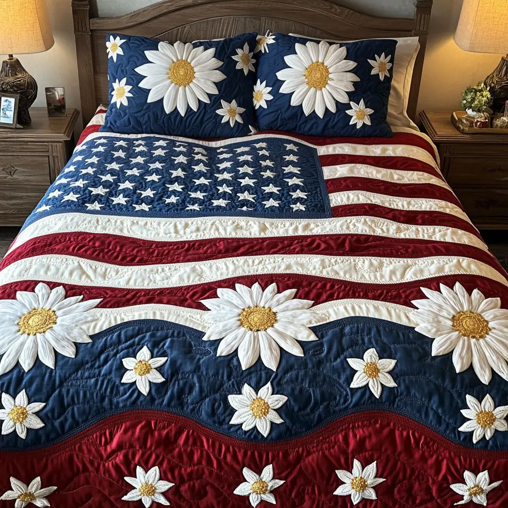 American Blooms Quilted Bedding Set Bed Decor Ideas Patriotic Presents American Blooms Quilted Bedding Set Bed Decor Ideas Patriotic Presents - Image 1