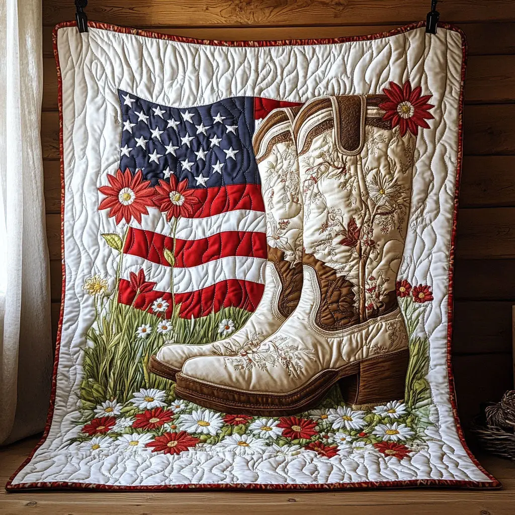 American Boot Quilt Blanket USA Flag Suowers Military Blanket Gifts For Patriots