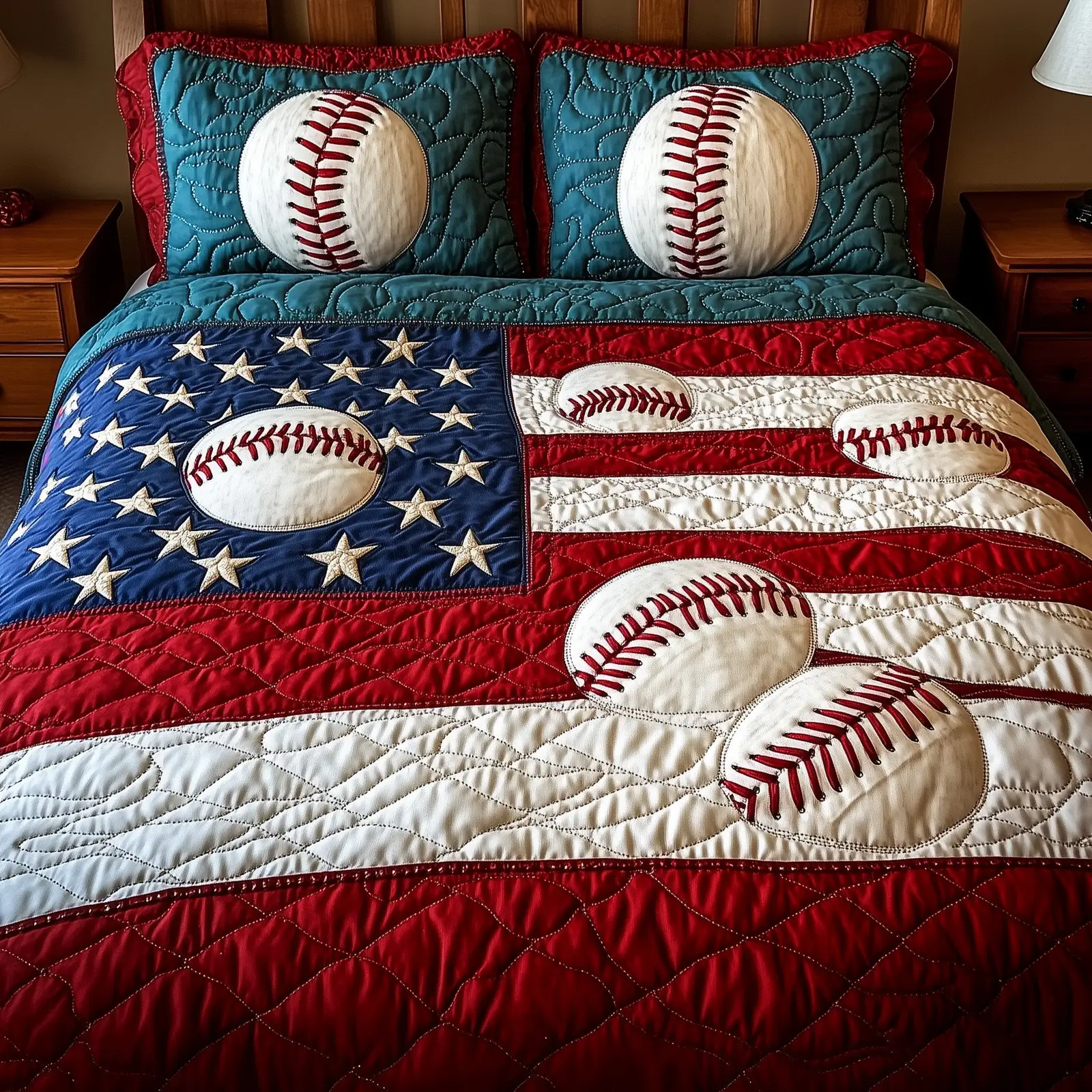 American Classic Baseball  Quilted Bedding Set Patritotic Duvet Covers Meaningful Gifts For Mom