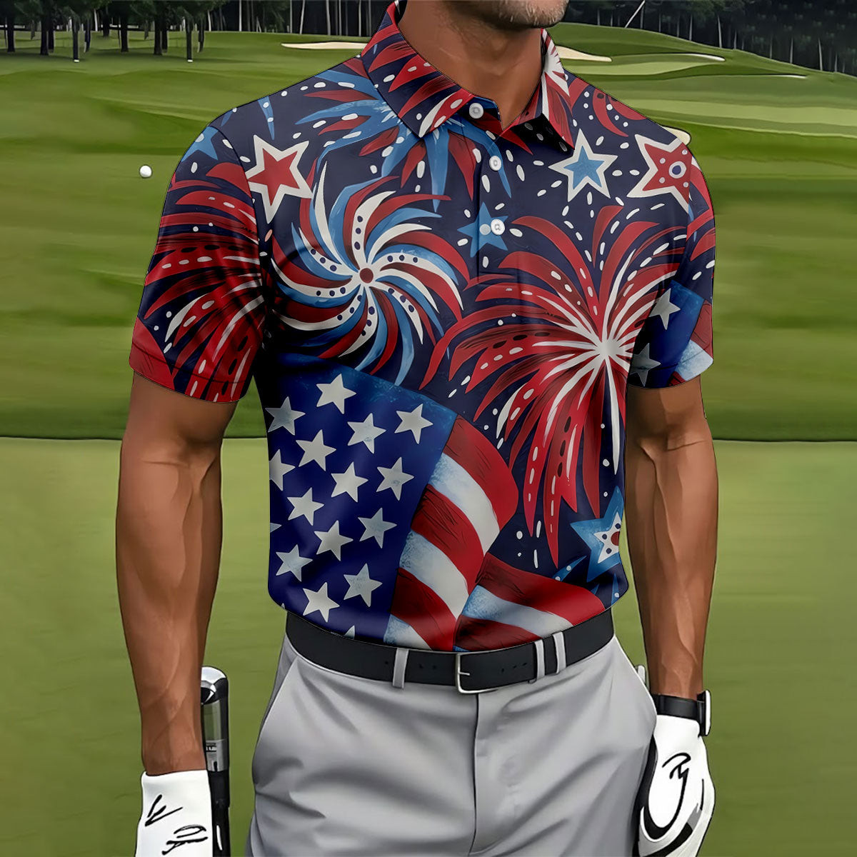 American Flag 250Th Anniversary Pattern Golf Polo Shirt Mens Patriotic Unique Gifts For Dad