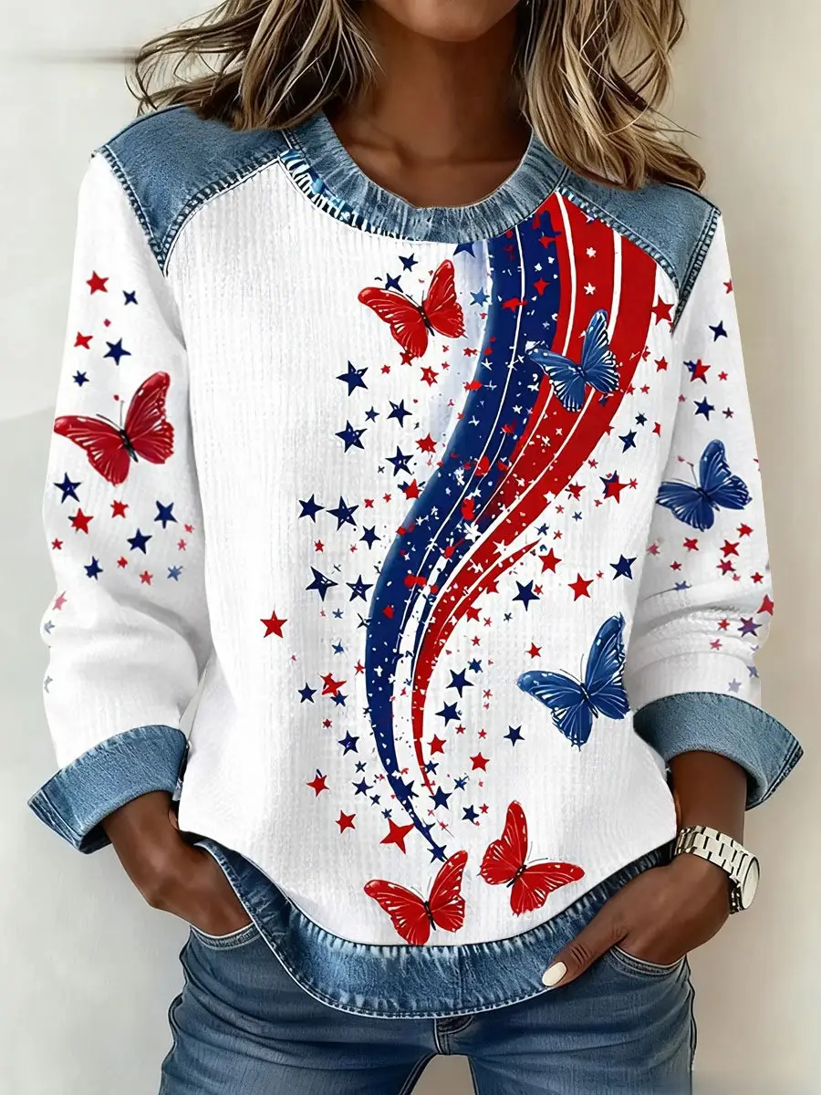 American Flag Butterfly Sweatshirt Women's Patriotic Apparel Unique 4th Of July Gifts For Her