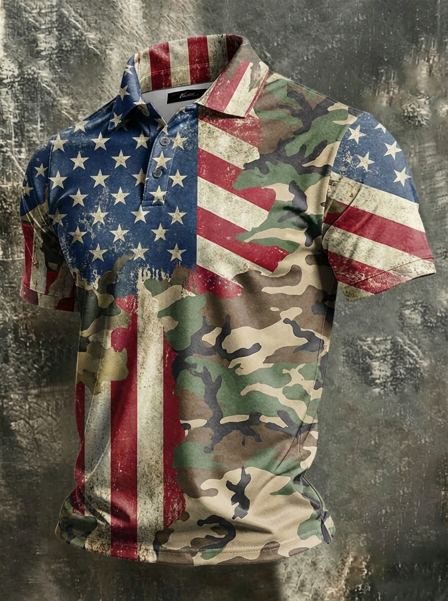 American Flag Camo Polo Shirt 250th Anniversary Clothing Gift For Father