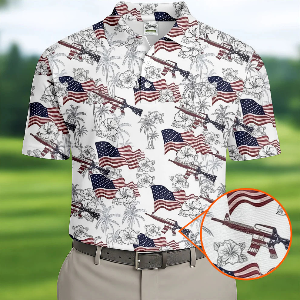 American Flag Pattern Golf Polo Shirt 250th Anniversary Men's Golf Tops Gift for Dad American Flag Pattern Golf Polo Shirt 250th Anniversary Men's Golf Tops Gift for Dad - Image 1