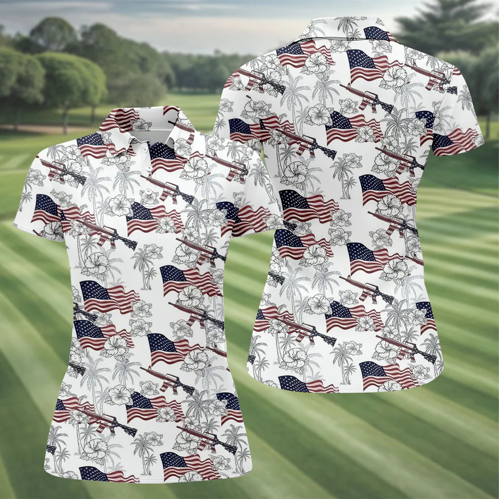 American Flag Pattern Golf Polo Shirt 250th Anniversary Women's Golf Tops