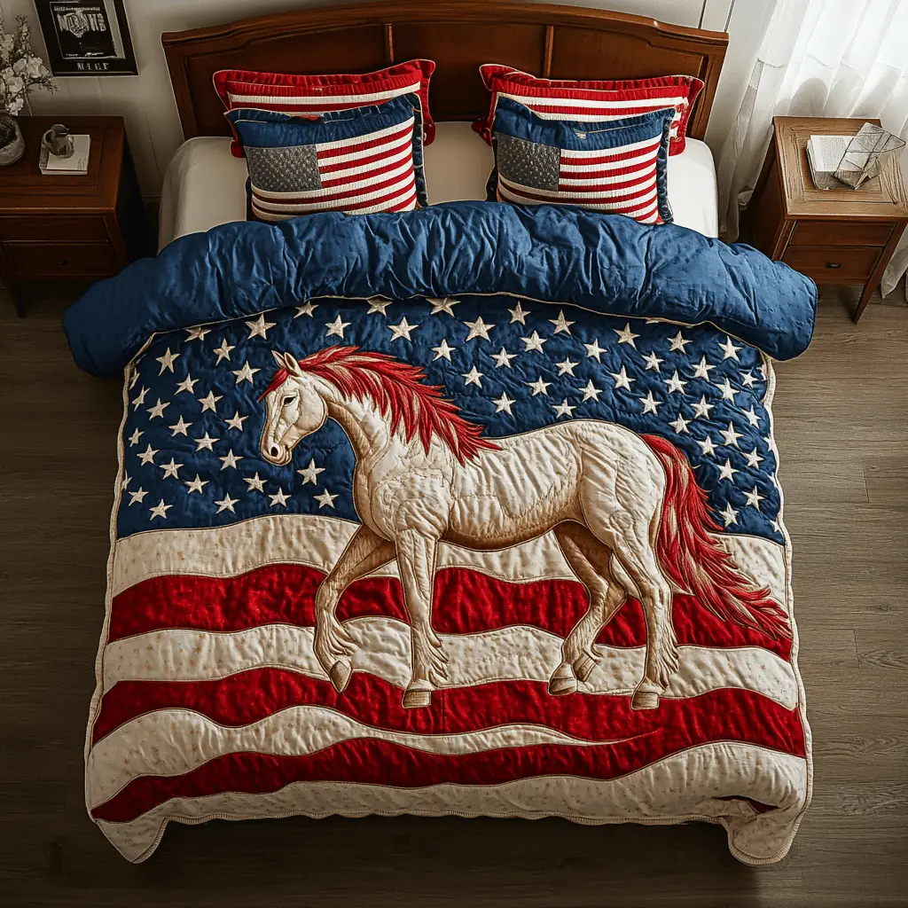 American Gallop  Quilted Bedding Set  Bed Sheet Set Fourth Of July Birthday Presents