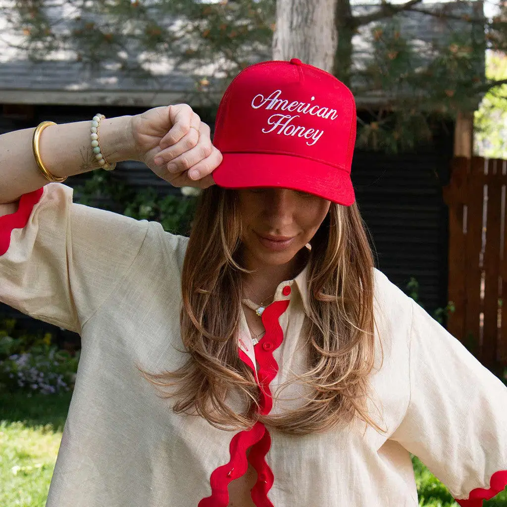 American Honey Hat Embroidered Red Hat Gifts For Her -WearandDecor