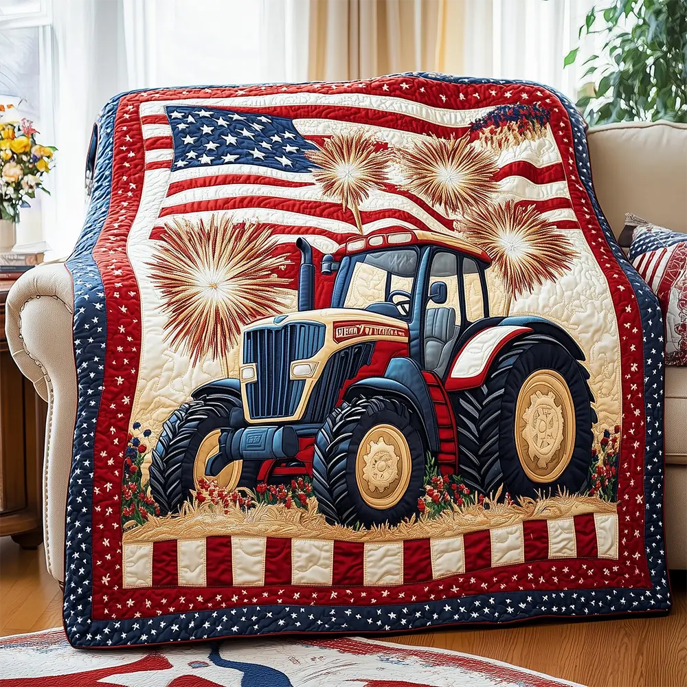 American Pride Tractor Quilted Blanket USA Flag Design Farmer Tractor Gifts For Him American Pride Tractor Quilted Blanket USA Flag Design Farmer Tractor Gifts For Him - Image 1