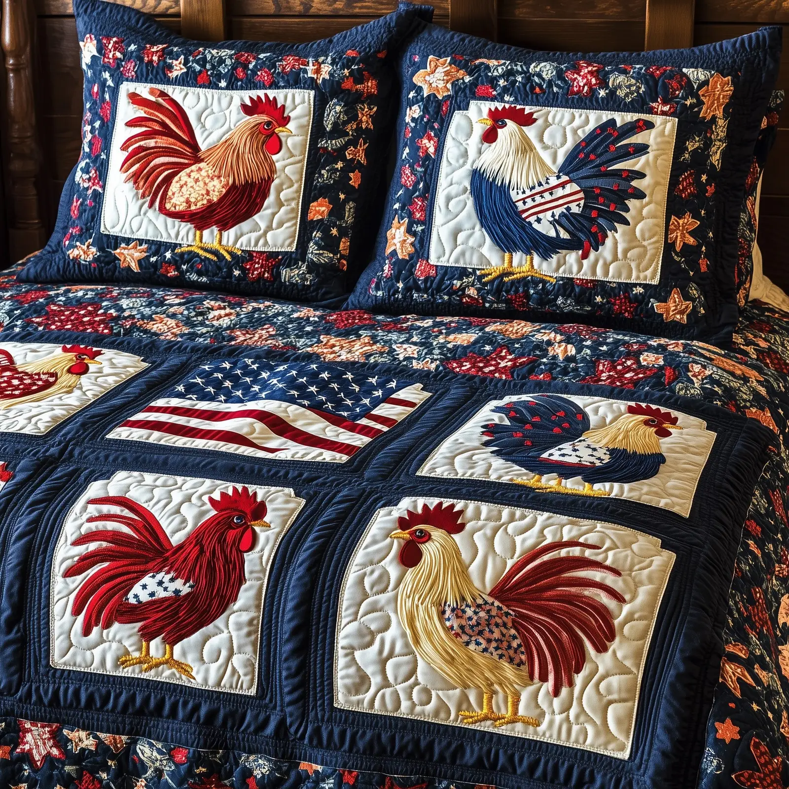 American Spirit Chickens  Quilted Bedding Set Best Bedding Sets Unique Gifts For Mom